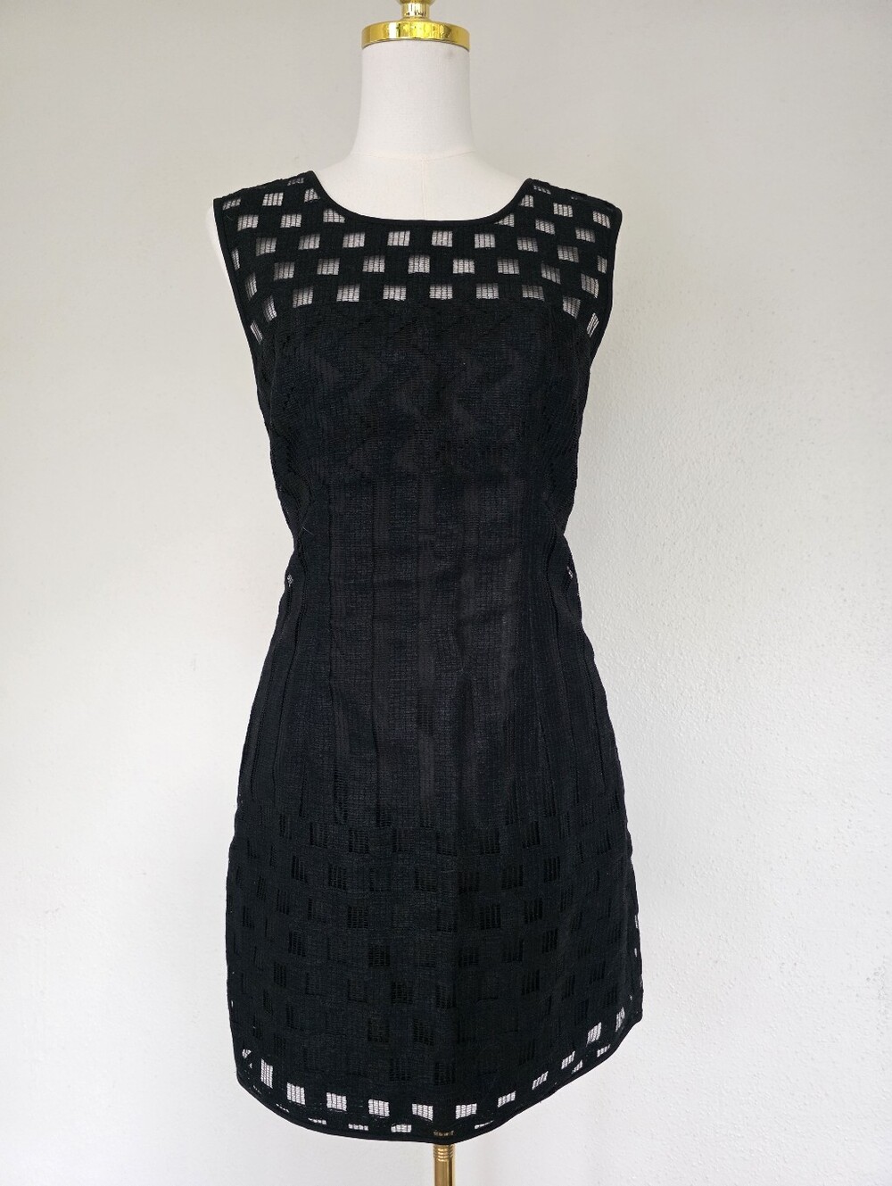 Milly Jaquard Black Dress Sheer Over Lay Cut Out Illusion Mini
